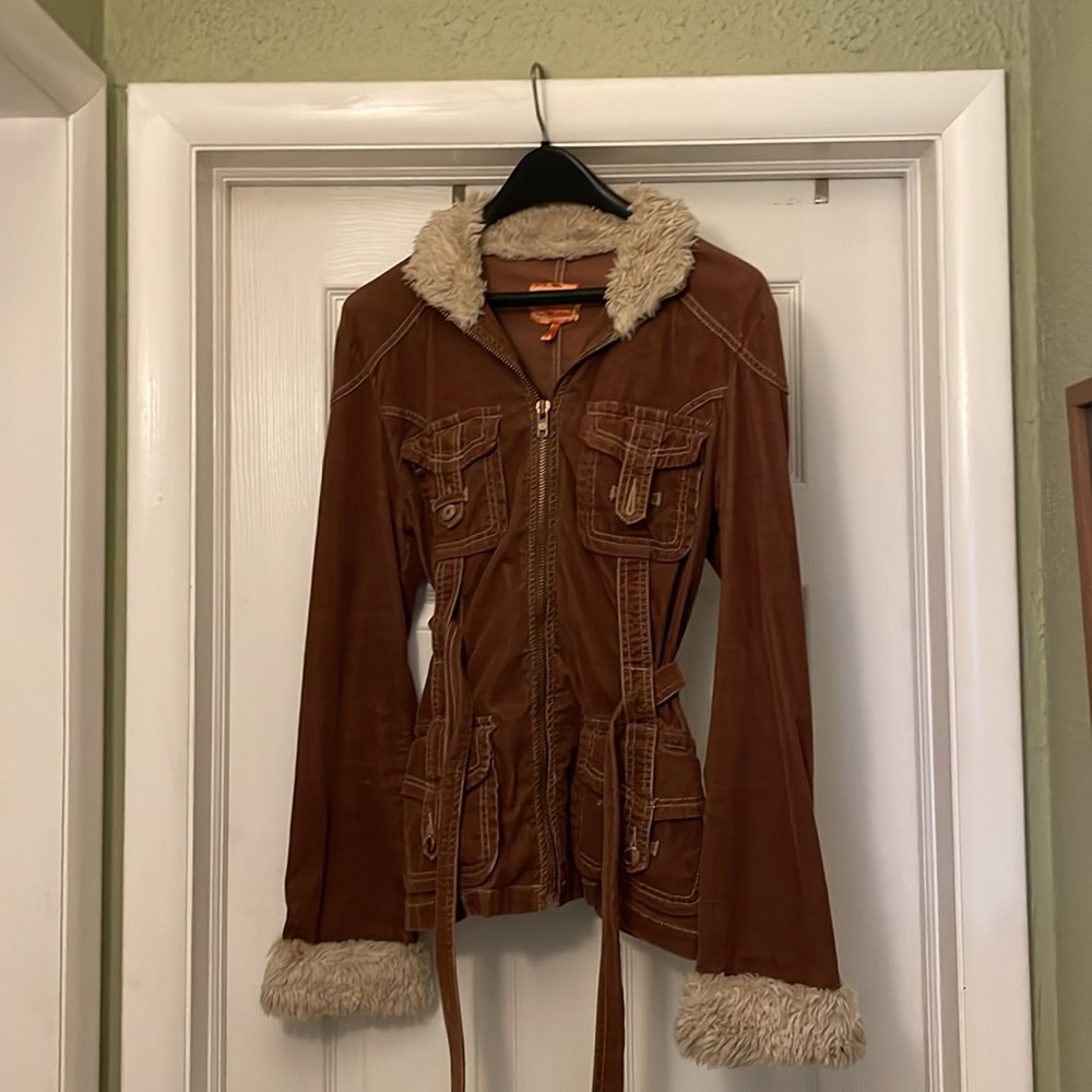 Women’s Anthropologie Twill 22 Brown Corduroy Sherpa Jacket